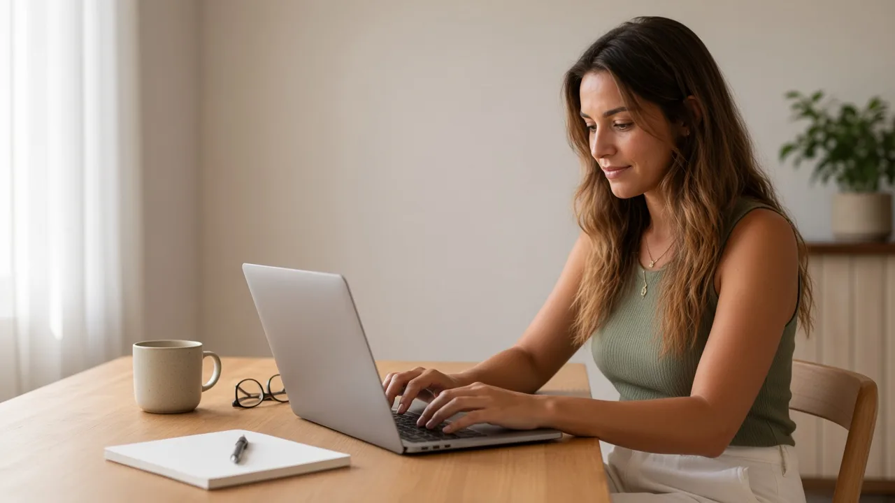 A woman comparing loan costs on her laptop before applying