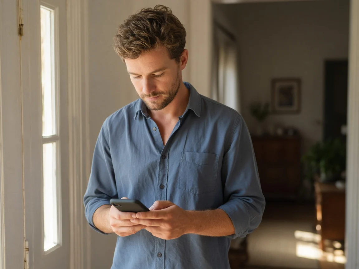 A man completing an application on his phone at home