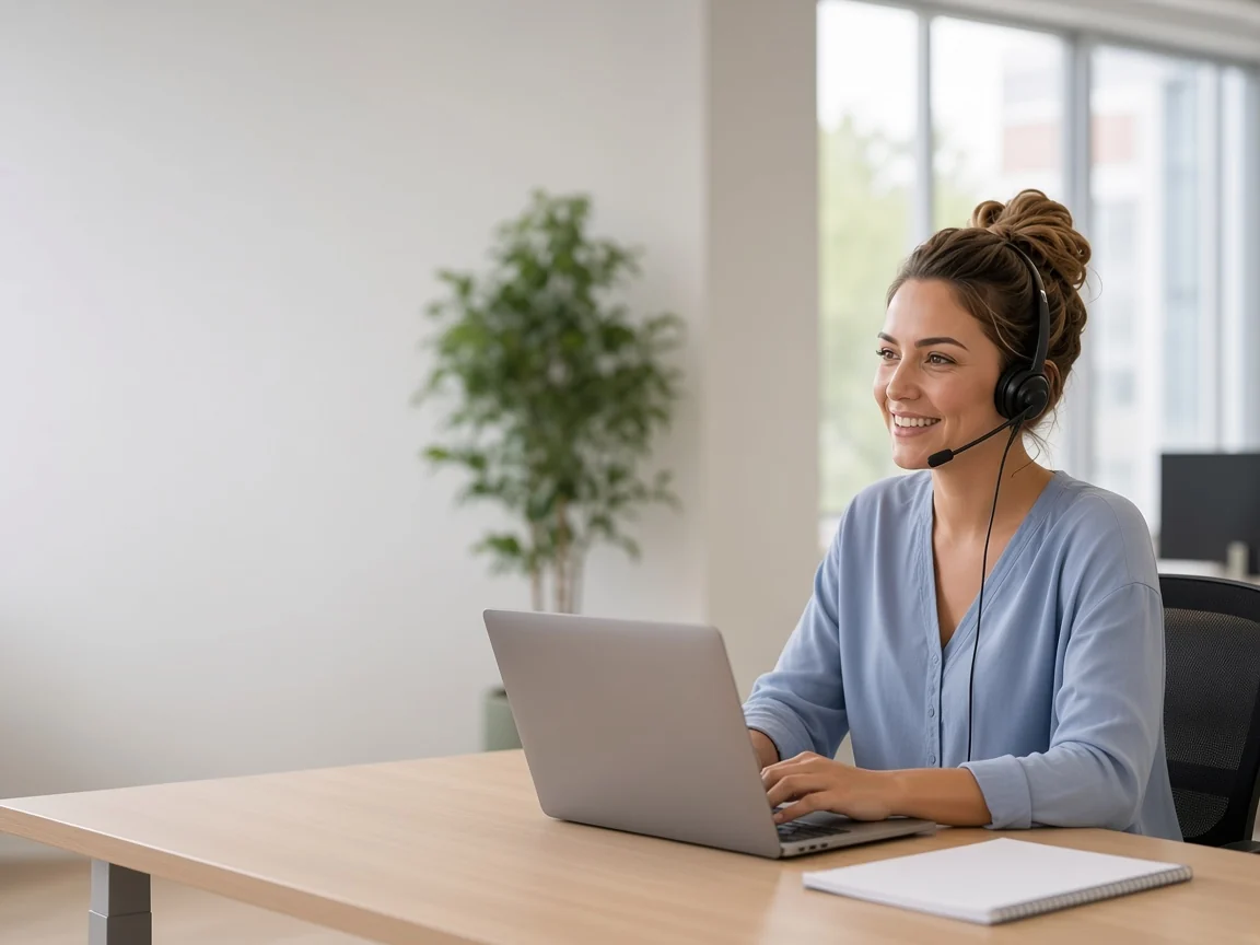 A CashnGo customer care adviser on a headset, ready to take a call