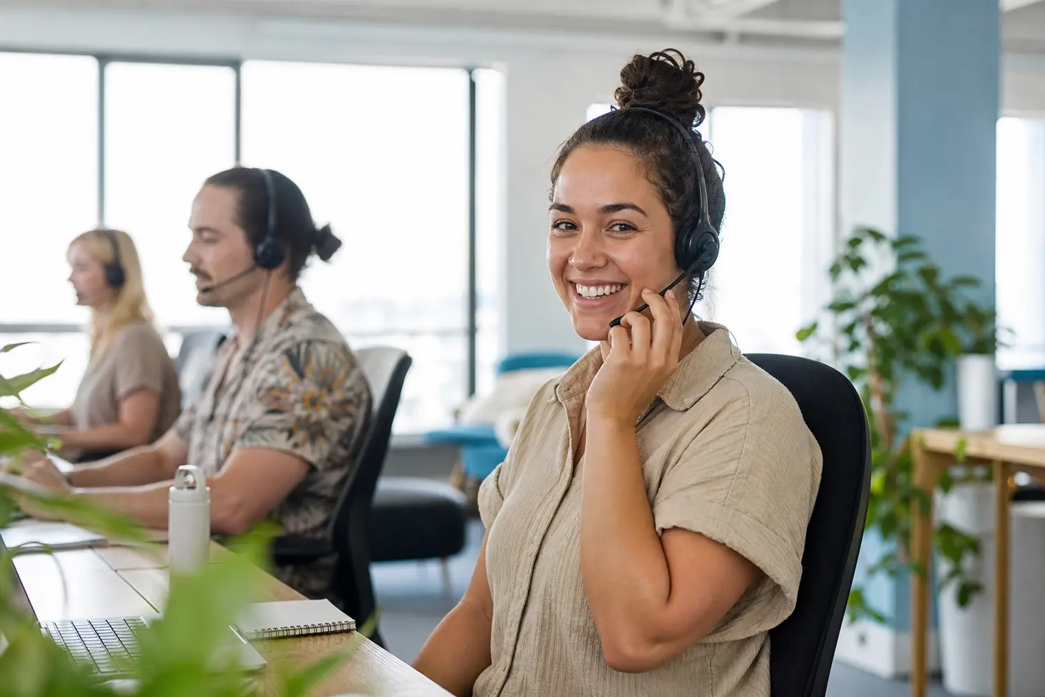A CashnGo customer service consultant smiling at her desk