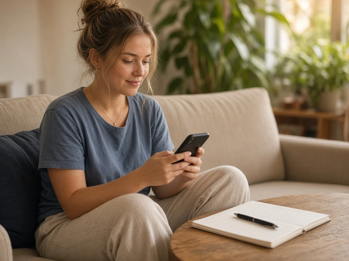 A woman applying for a loan on her phone at home