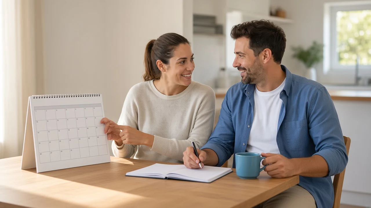 A couple planning a one-off expense together at their kitchen table